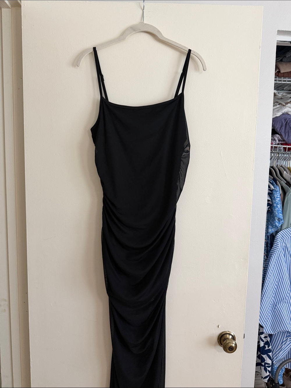 Black Ruched Slip Dress with Spaghetti Straps